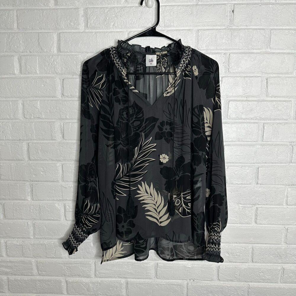 Cabi Aloha Sheer Tropical Peasant Blouse Style 5597 size XS